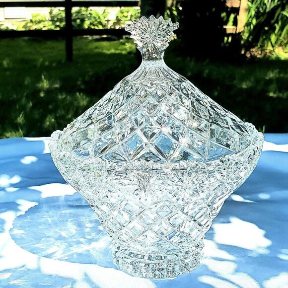 Crystal Clear Brussels Lidded Candy Dish 7.25" vanity trinket Bowl - Picture 7 of 8